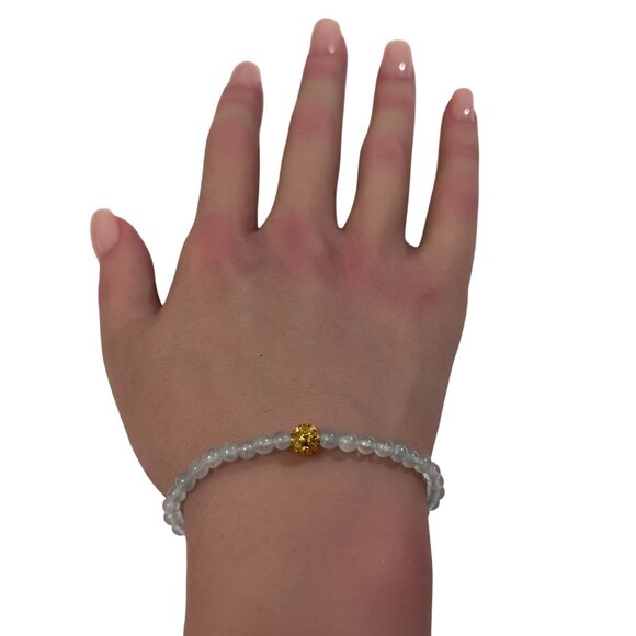 18K Gold Money Coin Ball Lucky Charm Bracelet Mini Gemstones Natural Aquamarine - Picture 7 of 7